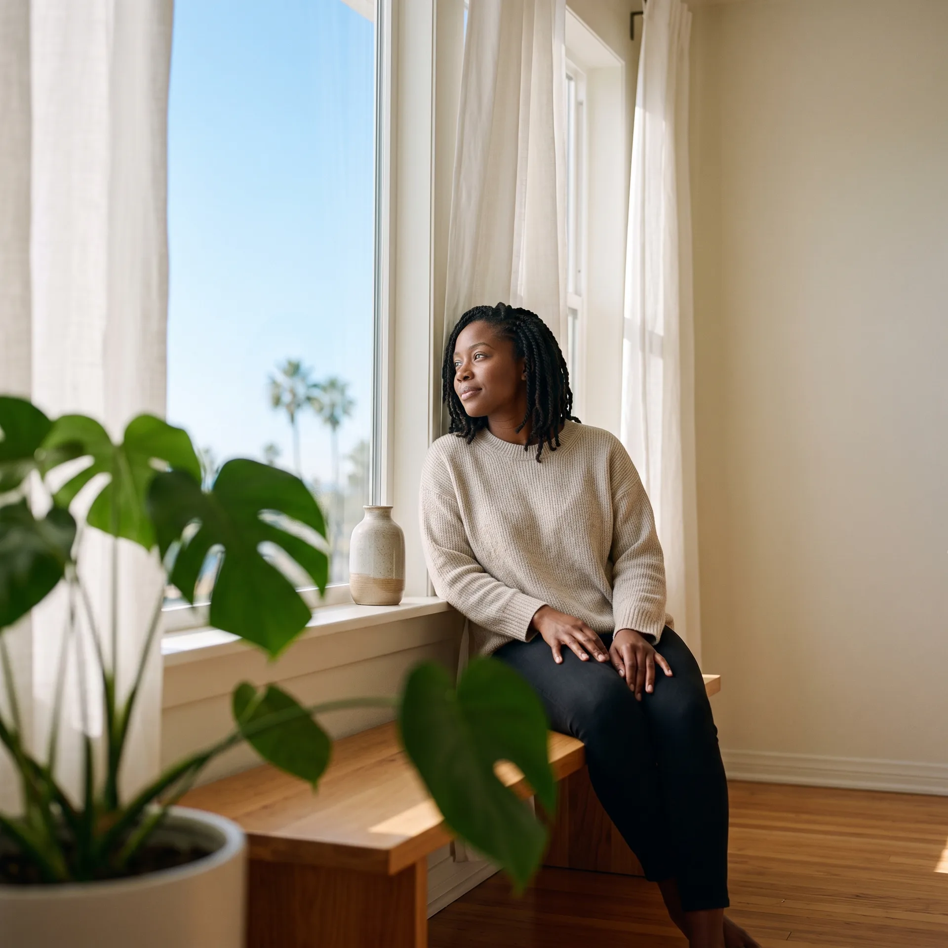 A customer relaxing by the window