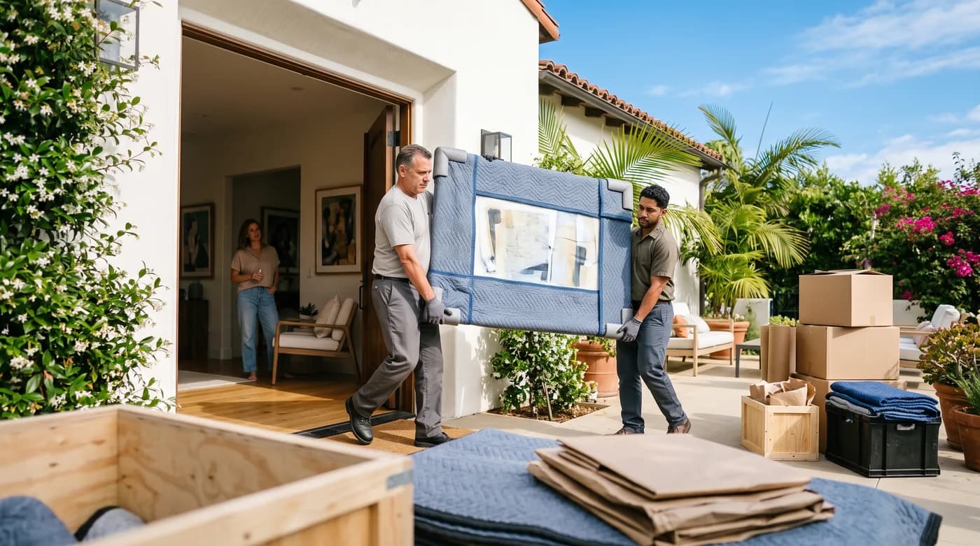 Mover carefully wrapping furniture